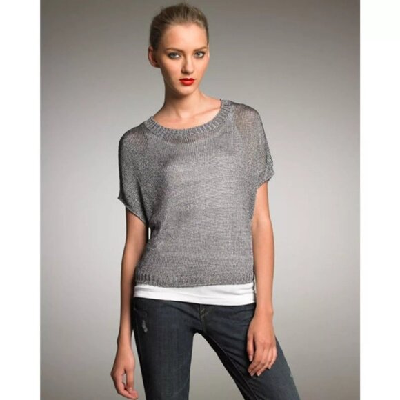 Womens Size Medium Vince Gold Metallic Pullover Open Knit Sweater - Picture 5 of 5